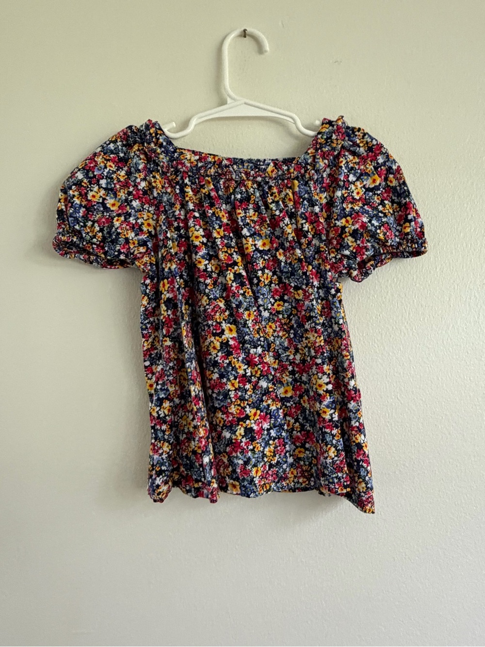 Old Navy Navy Floral Off-Shoulder Puff Sleeve Top